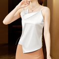 thumbnail image 5 of ManxiVoo Elegant Satin Feel Sleeveless Camisole Top for Women with a Fashionable High Slip Neckline Perfect for Layering Underneath or Wearing Alone in Warm Weather L Size White, 5 of 9