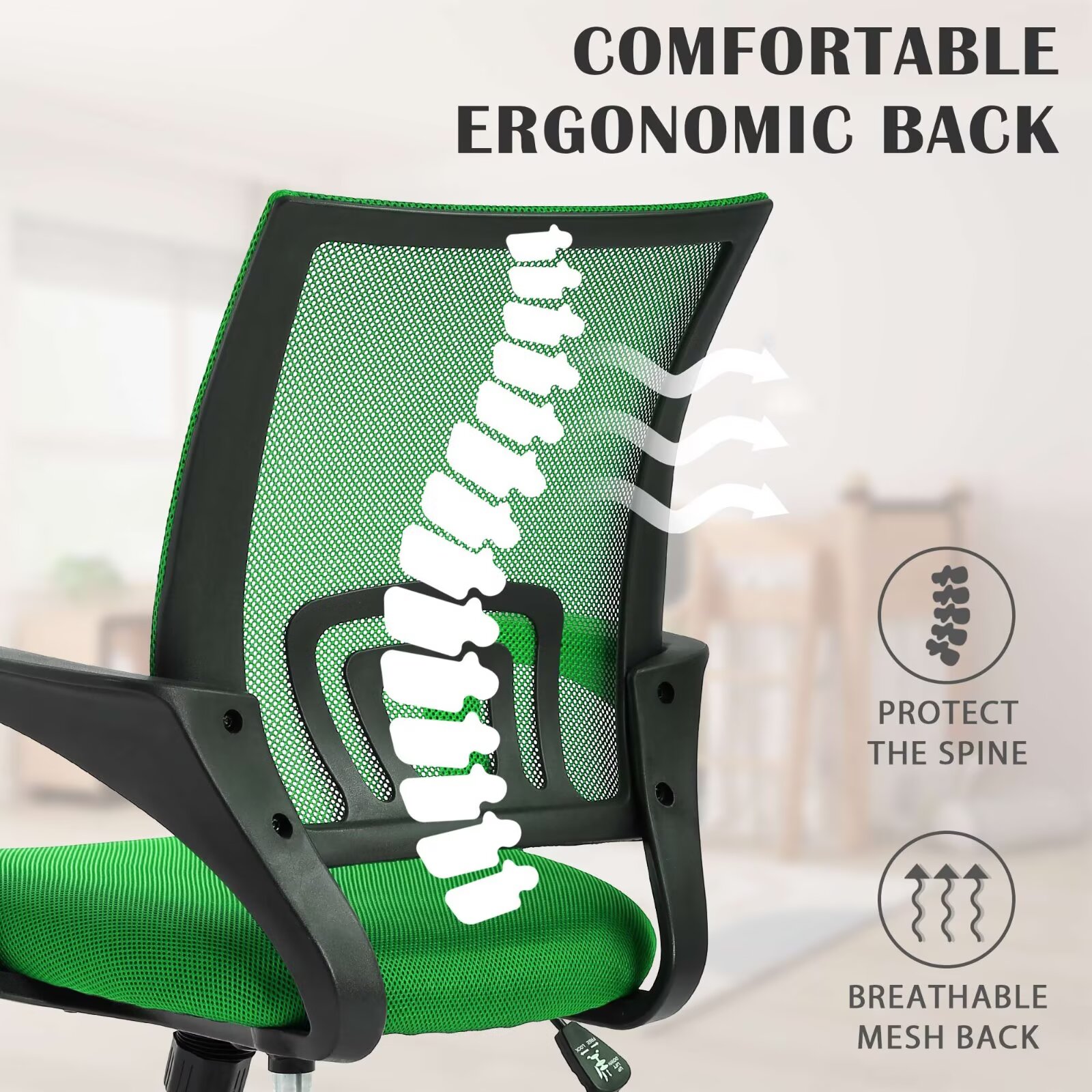 YRLLENSDAN Mesh Office Chair with Lumbar Support and Armrest, Comfortable Desk Chairs with Wheel, Home Swivel Chair with Adjustable Height and Tilt, Green