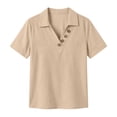 thumbnail image 6 of Jerdar Women's Casual Linen Blouse Collared V-Neck Short Sleeve Button Detail Curved Hem Summer Top M, 6 of 6