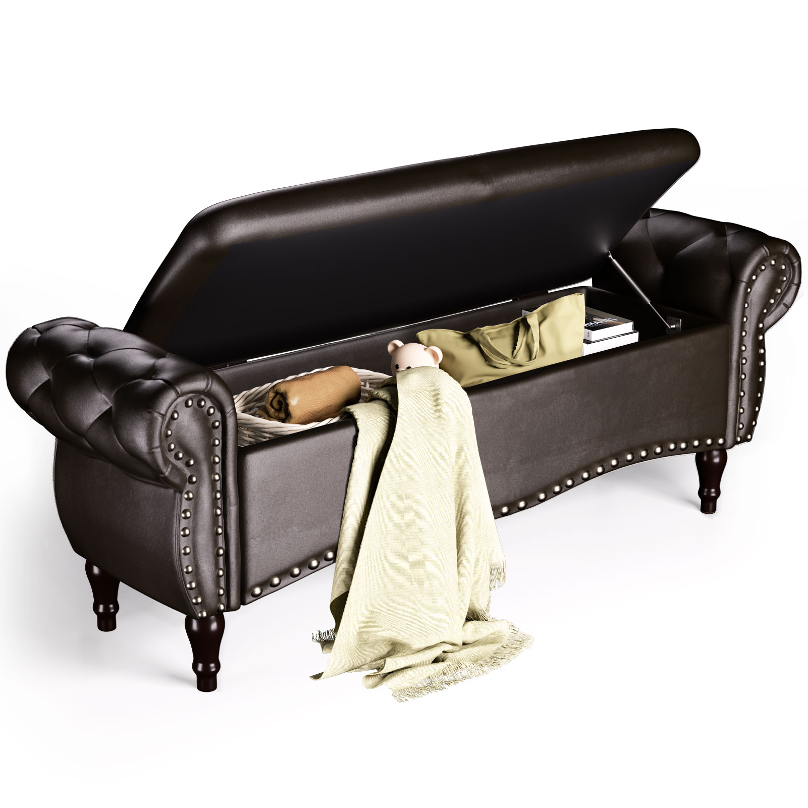 zzw 53" Upholstered Storage Ottoman Bench with Safety Hinge Lid and Tufted Fabric