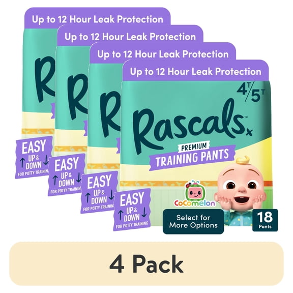 (4 pack) Rascals Premium CoComelon Absorbent Potty Training Pants 4T-5T, 18 Count