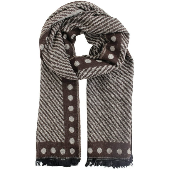 Brown & Beige Stripe Polka Dot Pattern Winter Knit Oversize Blanket Scarf