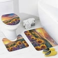 thumbnail image 4 of 4Pcs Floral Oil Painting Shower Curtain Set with Rugs, Toilet Lid Cover and Bath Mat, Purple Butterfly Rustic Field Bathroom Curtains Decor Shower Curtains, 72" x 72", 4 of 8