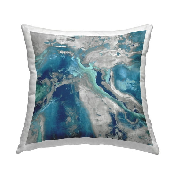 Stupell Industries Abstract Blue Water Foam Swirl Square Decorative Printed Throw Pillow, 18 x 18,
