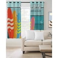 thumbnail image 2 of Surfboard Blackout Curtains, Light Blocking Print Window Curtains, Summer Starfish Palm Leaf Wood Grain Blue Thermal Insulated Window Drapes for Living Room Kitchen Cafe 2 Panels, 104"W x 63"L, 2 of 9