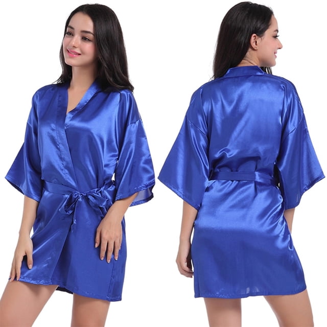 Fjuchai Women's Silk Satin Robes Silky Night-Robe Short Bathrobe Sleepwear Short Robe Solid Color Pjs S-XXL