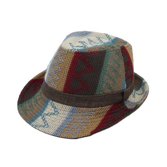 WITHMOONS Fedora Hat Aztec Pattern Trilby Short Brim with Band LD61347 (Brown)