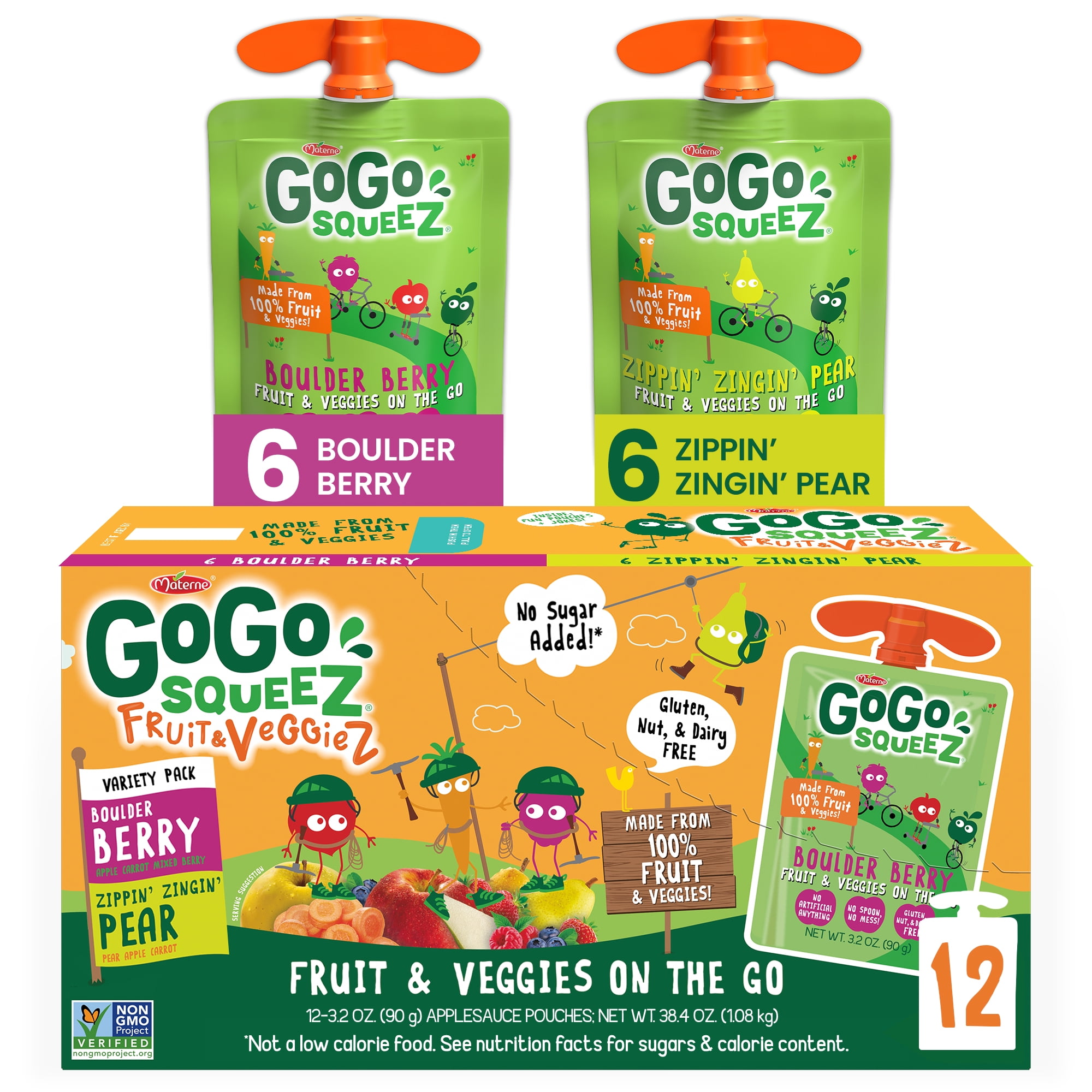 (12 Pack) GoGo Squeez Fruit & Veggiez Apple Pear and Berry Pouch, 3.2 oz, 12 Pack