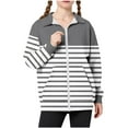 thumbnail image 1 of HAiming Kid's Striped Jacket Color Block Casual Long Sleeve Lapel Zipper Fall Winter Coat Top with Pockets, 1 of 6