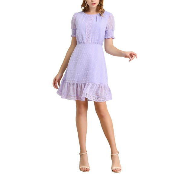 INSPIRE CHIC Women's Ruffle Hem Short Puff Sleeve Party A-Line Mini Dress S Purple