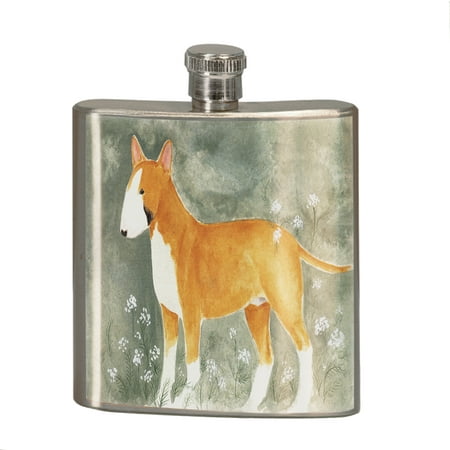 

KuzmarK 6 oz. Stainless Steel Pocket Hip Liquor Flask - Colored Bull Terrier with Queen Anne s Lace Dog Art by Denise Every