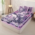 thumbnail image 2 of Homewish Cartoon Anime Girl Zipper Twin Comforter Sets with Fitted Sheet and 2 Pillowcases,Purple Black Cute Bowknot Zipper Bedding Set For Teens,Reversible,4-Piece, 2 of 7