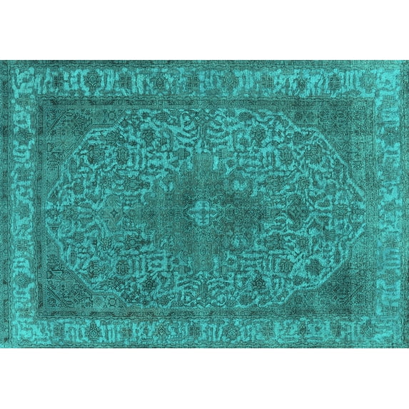 Ahgly Company Machine Washable Indoor Rectangle Oriental Turquoise Blue Industrial Area Rugs, 6' x 9'
