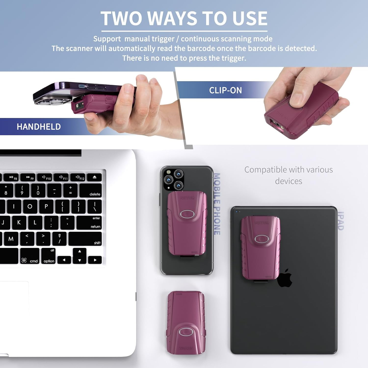 Netum Bluetooth 2D Barcode Scanner, E900 Wireless Gun Barcode Scanner with Back Clip