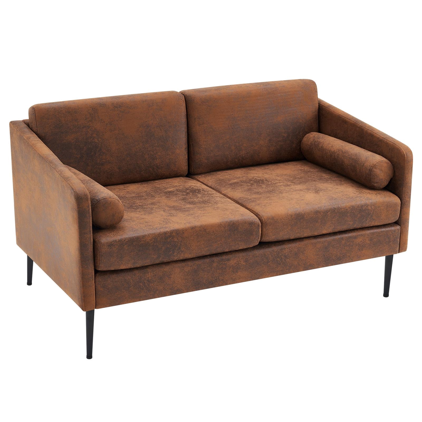 Ktaxon 2 Pieces Living Room Sofa Sets, 38" Parent-Child 1.5 Seater Accent Chair and Small 2 Seater Loveseat with Bronzing Cloth and Waist Pillows Brown