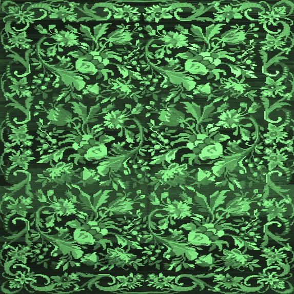 Ahgly Company Indoor Square Medallion Emerald Green French Area Rugs, 7' Square