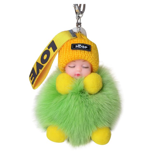 Kcodviy Sleeping for Babies Suitable Wallet with Key Ring Pendants Car Keychain Small Clip for Keys Pompon with Sleeping Furry Wrist Lanyards for Keys Keychains Or Keychains
