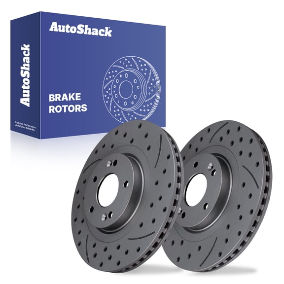 AutoShack Front Brake Rotors for Kia, Sorento 2014-2020, AWD FWD L4 2.0L 2.4L V6 3.3L - Coated Drilled & Slotted - Black Matte Finish - BlackShield - 12.6" (320 mm), 5-Lug