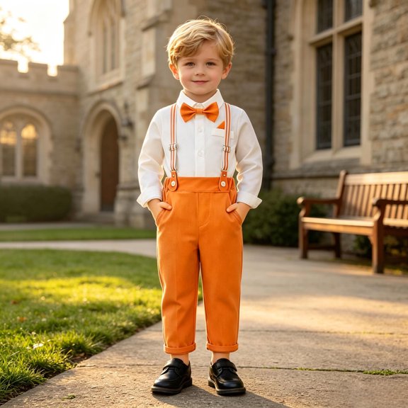Glisme Back To School Clothes For Boys Long Sleeve Solid Color Round Neck Tops Pants Adorable Toddler Outfits Orange