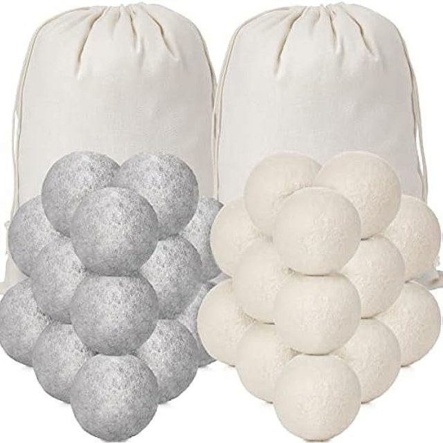 HAYAN56 Pieces Wool Dryer Balls Set 54 Reusable Wool Balls with 2 Muslin Bags Wool Laundry Balls Fabric Softener Ball Anti Wrinkle Anti Static Saving Energy and Time