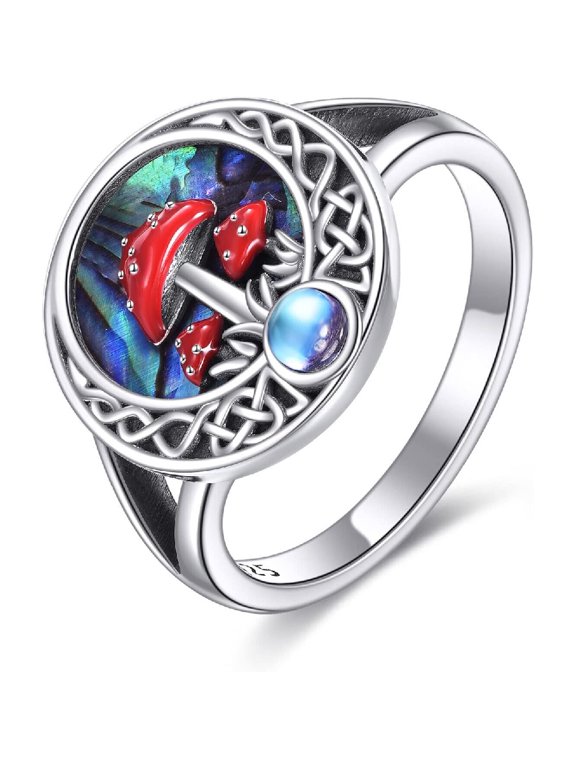 Mushroom Ring 925 Sterling Silver Red Mushroom Ring Moonstone Magic Mushroom Jewelry Gifts For Women