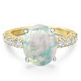 thumbnail image 3 of Gem Stone King 14K Two Tone Gold Simulated White Opal and Lab Grown Diamond Engagement Ring for Women | 4.65 Cttw | Oval Cabochon 12X10MM | Gemstone October Birthstone | Size 5, 3 of 6