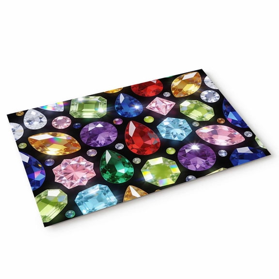 Colorful Diamonds Door Mat Sparkling Colored Gemstone Red Blue Yellow Pink Non Slip Absorbent Entrance Mat Washable Low Profile Indoor Doormat for Front Door Entryway Entry 16"x24"