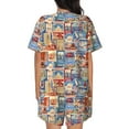 thumbnail image 6 of Susaid Set Of Travel Vintage Print Women's Pajama Set, Button-Up Sleepwear with Elastic Waist Shorts, Perfect for Lounging, Yoga, Beach, and Casual Wear-Medium, 6 of 7