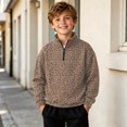 thumbnail image 2 of JAJAHO Kids Boys Leopard Neck Sweatshirt Quarter Zip Pullover Long Sleeve Sweatshirts 2-14Y, 2 of 6