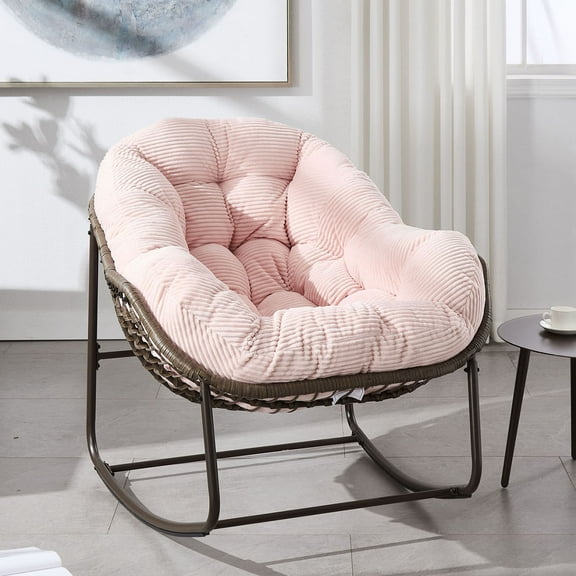 Comfortable Outdoor Rattan Rocking Chair with Padded Cushion Ideal for Front Porch, Living Room, Patio or Garden Perfect for Relaxation and Leisure Time Enjoyment