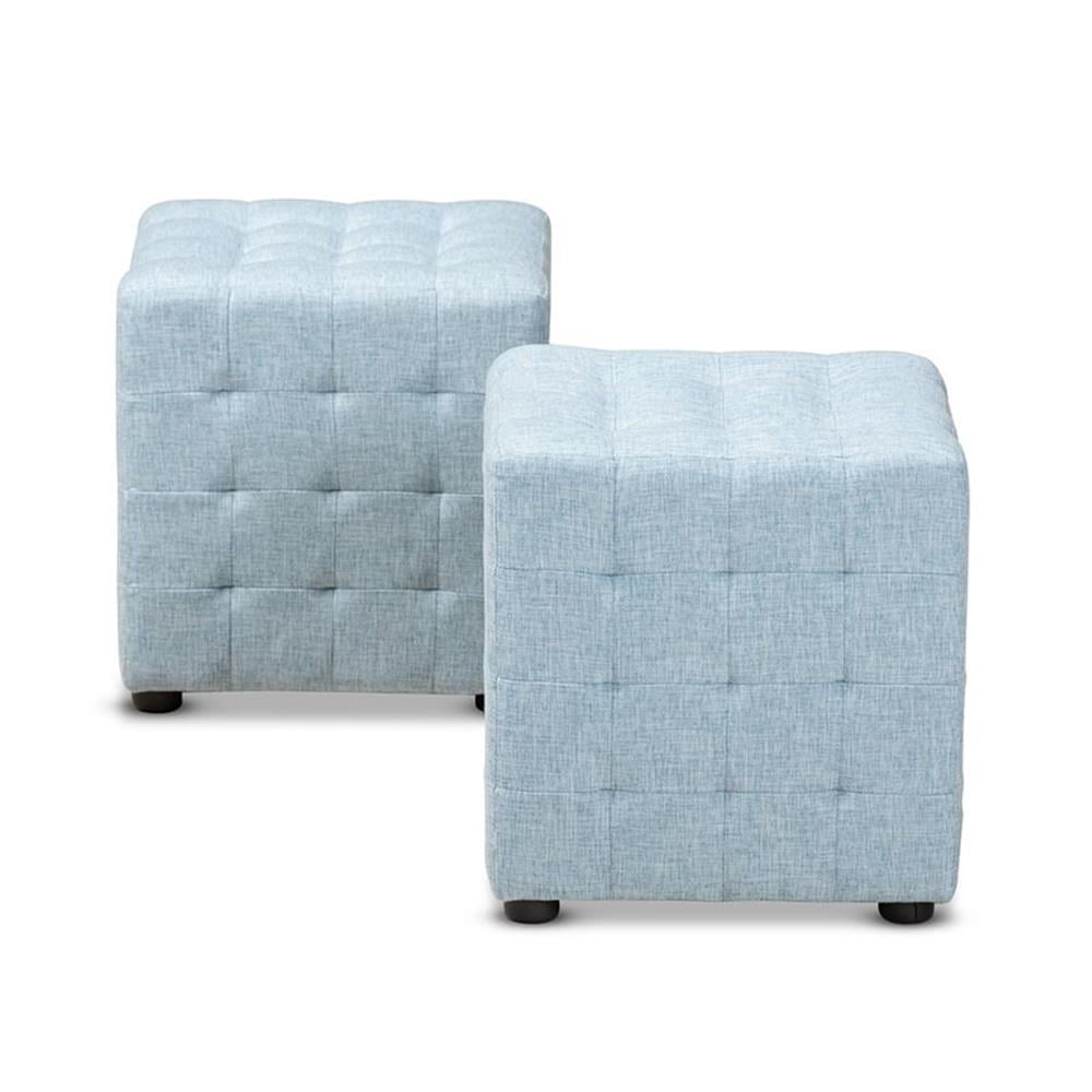 Baxton Studio Elladio Modern and Contemporary Light Blue Fabric Upholstered Tufted Cube Ottoman Set