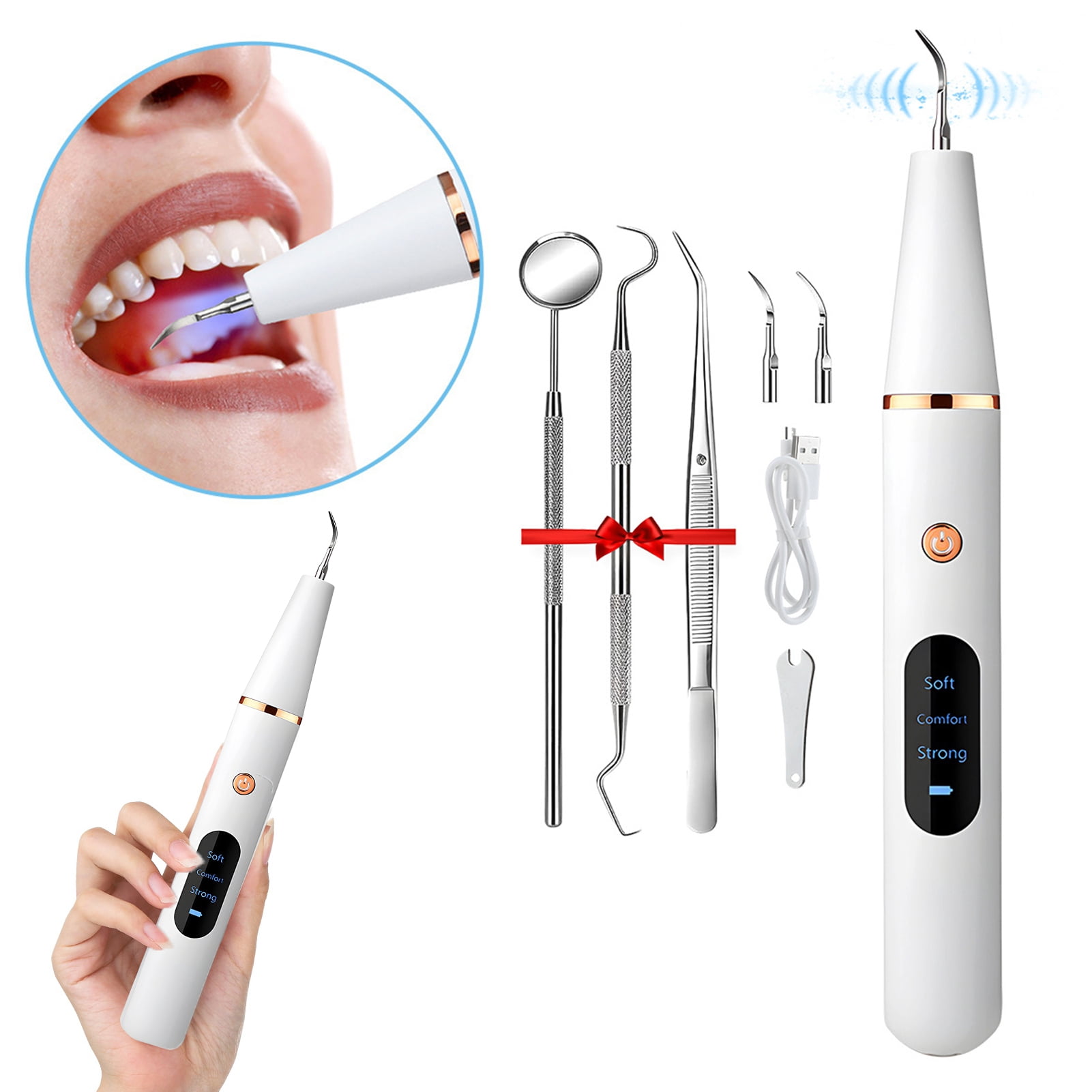 GZCW Ultrasonic Teeth Plaque Remover Portable Electric Dental Scaler USB Rechargeable Dental Calculus Removal Device Tartar Eliminator Teeth Cleaning Tools