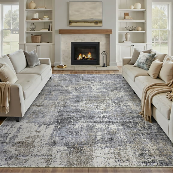 BERTHMEER 6'x9' Abstract Area Rugs for Living Room Bedroom Farmhouse Office Stain Resistant non-slip Machine Washable, Blue Gray