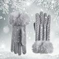 thumbnail image 7 of UTSJKR Faux Fur Full Finger Gloves Winter Knit Gloves Warm Fluffy Mittens Cable Knit Casual Solid Color Glove for Women Gray, 7 of 7