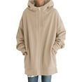 thumbnail image 3 of Glonme Loose Fit Hooded Jacket Womens Casual Pockets Zip up Hoodies Tunic Sweatshirt Plus Size Long Hoodie Jacket Khaki 2XL, 3 of 6