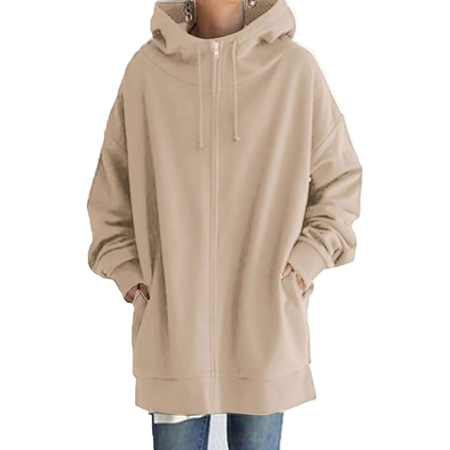 Daeful Sweat à Capuche pour Femmes Manches Longues Col à Capuche Manteau Kaki 3TG
