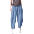thumbnail image 3 of KDFJPTH Women's Solid Lantern Pants Elastic Waist Casual Harem Trousers Sky Blue XXL/4, 3 of 5