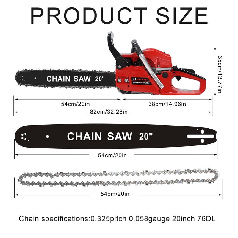 Ynce 58cc Gas Chainsaw 20 Inch Bar – 3 HP Gas Powered Chainsaw with Easy-Start, Pro Anti-Vibration for Farm, Ranch, and Ranch & Heavy-Duty Work