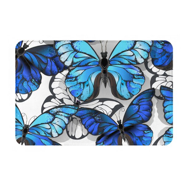 Balery Blue and White Butterflies Felpudo de franela, resistente a las manchas y a la decoloración, para uso interior y exterior, fácil de limpiar, 40 x 60 cm