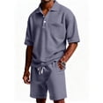 thumbnail image 2 of Mens 2 Piece Outfits Button Down Collar Short Sleeve Polo Shirts & Casual Shorts Sweatsuit Outfit Summer Vacation Beach Set, 2 of 8