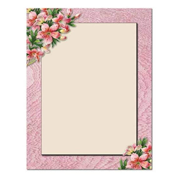 The Image Shop - Pink Lilies 100 Pack - 8.5 x 11 Inch Printable Letterhead - Laser and Inkjet Printer Compatible