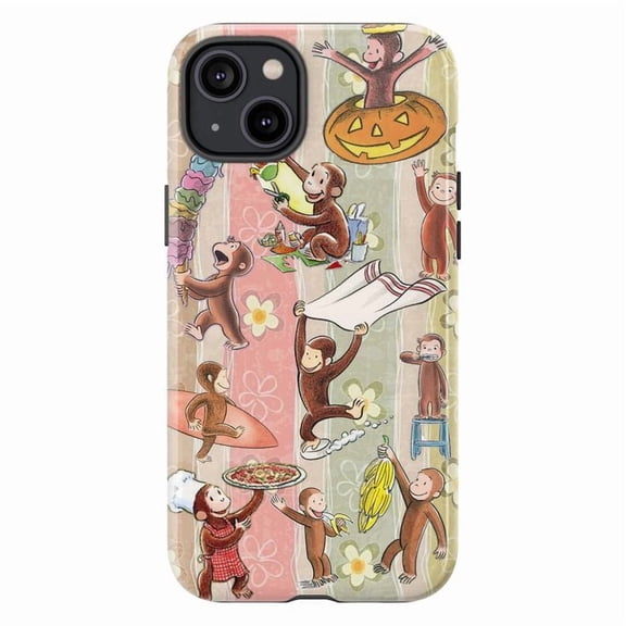 Colorful Curious Monkey Cartoon iPhone Case for iPhone 16 15 14 13 12 11 Pro Plus Mini, Cute Animal Pattern Protective Phone Cover