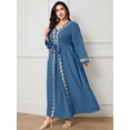 thumbnail image 5 of AURA Women Plus Size Muslim Long Sleeve Maxi Dress Elegant Lace Patchwork Belt Dress, 5 of 8