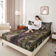thumbnail image 3 of Castle Fairy Vintage American Flag Moose Queen Sheets 4 Pieces,Abstract Camouflage Animal Queen Sheet Sets,Olive Black Tan,1 Fitted Sheet, 1 Flat Sheet and 2 Pillowcases, 3 of 6