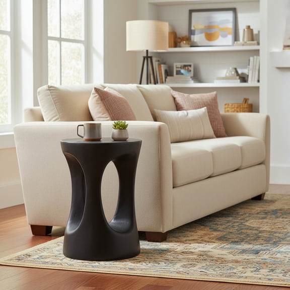 Christopher Knight Home 14" Side Table, Lightweight Concrete Indoor Outdoor Accent End Table, Black