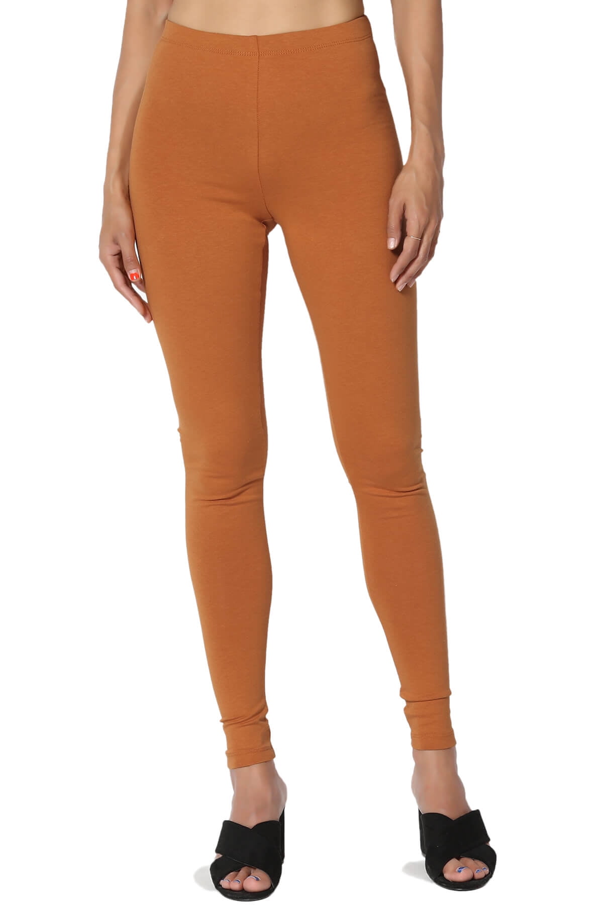 Women's Basic Cotton Jersey Elastic High Waist Long Full Length Ankle Leggings