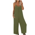thumbnail image 2 of lcziwo Jumpsuits for Women Loose Sleeveless Spaghetti Strap Romper Ribbed Knit Wide Leg Overalls Solid Color One Piece Jumper Pants with Pockets, 2 of 7
