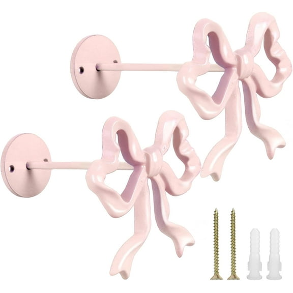 2Pcs Pink Bow Curtain Holdbacks Wall Mounted Bow Knot Curtain Hold Backs Coquette Metal Holders for Home Office Living Room Bedroom Decor