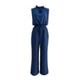 thumbnail image 3 of Women's Sleeveless Jumpsuit, Summer Solid Color With Round Neck & Zipper, Casual One-Piece For Minimalist Style Blue 3XL, 3 of 5