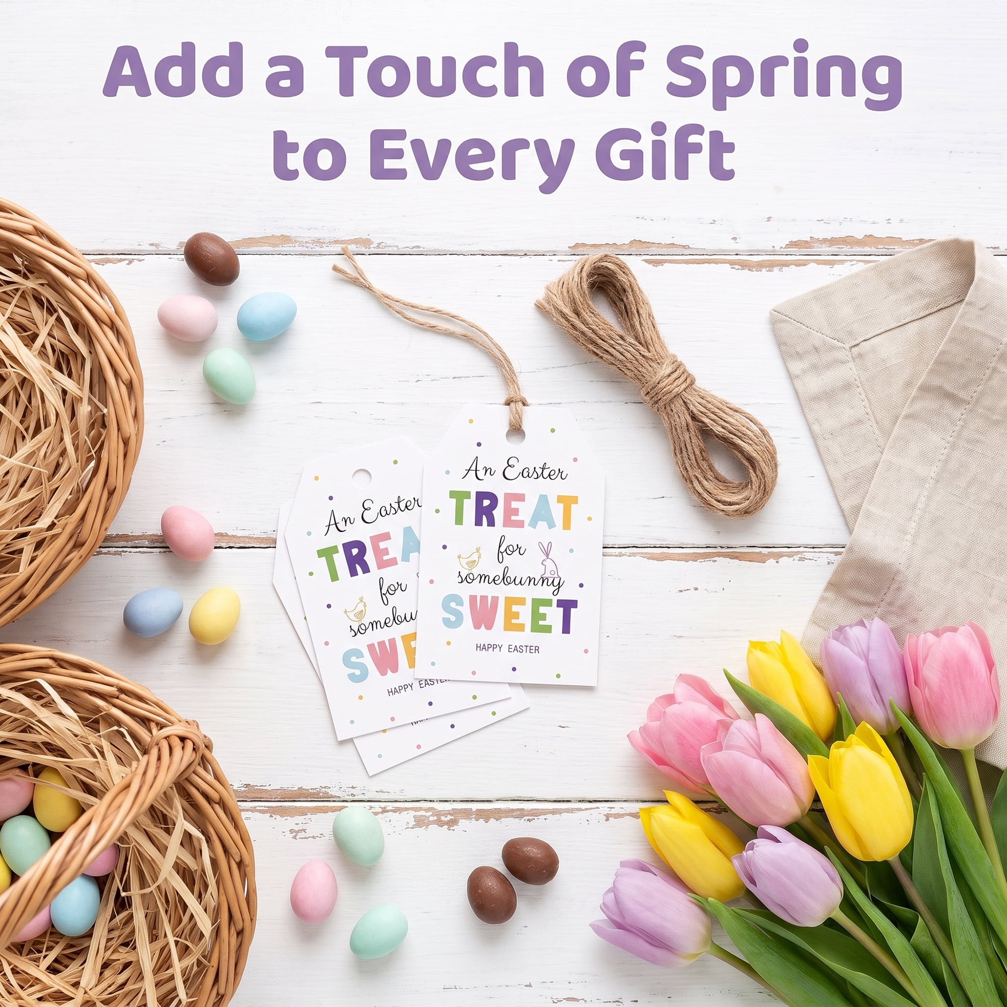 Unique Bargains 100Pcs Easter Gift Tags with Twine for Wrapping Letter Pattern 2" x 3.1"